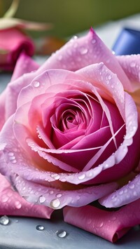 Krople wody na różowej róży