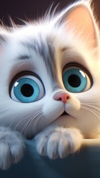 Mały biały kotek z dużymi niebieskimi oczami w grafice