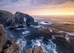 Morze, Wybrzeże, Skały, Łuk skalny, Stac a Phris, Zachód słońca, Wyspa Lewis, Szkocja