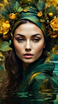 Twarz kobiet z żółtymi kwiatkami na głowie
