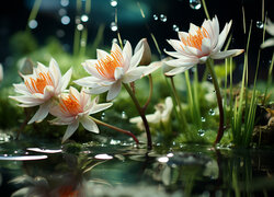 Lilie wodne i krople wody