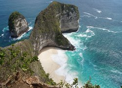 Klif, Skały, Plaża Kelingking Beach, Morze, Roślinność, Nusa Penida, Indonezja